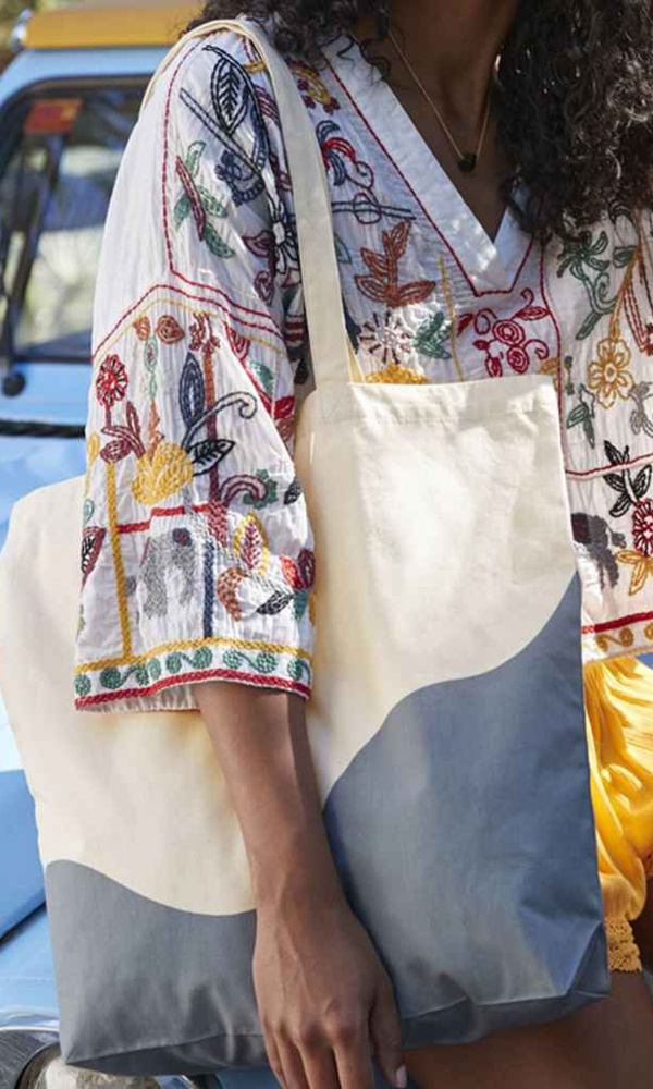 Westford Mill Westford Mill Organic Cotton Wave Print Maxi Tote Bag W235 Westford Mill Organic Cotton Wave Print Maxi Tote Bag Thumbnail